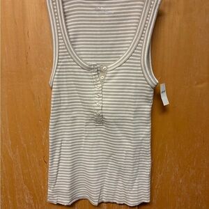 Aerie White and Tan Striped Tank Top